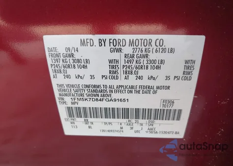 2015 Ford Explorer Xlt from USA, damaged, VIN 1FM5K7D84FGA91651